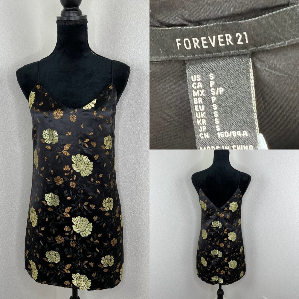 Forever 21 Silky Cocktail/Formal Slip Dress Size Small Black, Gold, Bronze